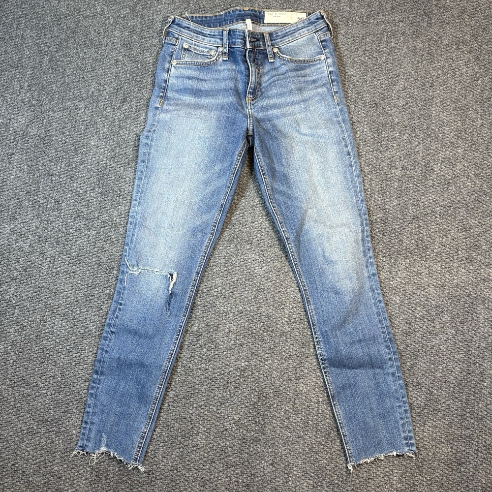 Rag & Bone Mid Rise Ankle Skinny Jeans Women's 25 Blue Stretch Distressed